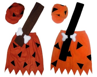 Bamm Bamm Flintstones Rust/Brown or Orange/Black Custom Made Kids Halloween Costume w/ Club
