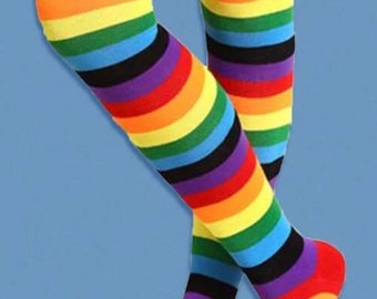 Over The Knee Rainbow Striped Socks