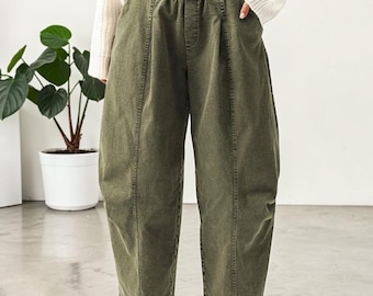 Pantalones bombachos de mujer con cintura elástica, de algodón, estilo harem holgado y corto.