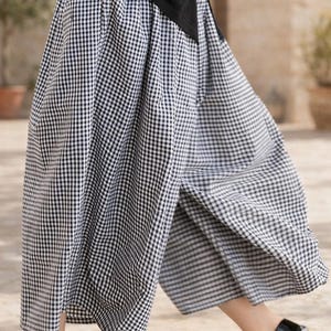 Gingham Cotton Linen Wide Leg Pants – Loose Boho Summer Trousers