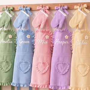 Personalized Kids & Adult Apron Set, Cute Custom Ruffle Aprons for Baking Together
