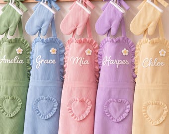 Personalized Kids & Adult Apron Set, Cute Custom Ruffle Aprons for Baking Together