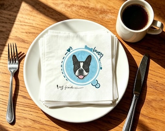 Custom Pet Portrait Napkins — Personalized Wedding & Party Supplies Printed with Your Pet's Photo — Decorative Cocktail Napkins for Bars