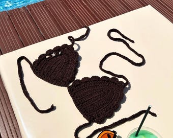 Top de biquíni de crochê feito à mão | Sutiã de tricô marrom | Moda praia | Top para festivais de verão