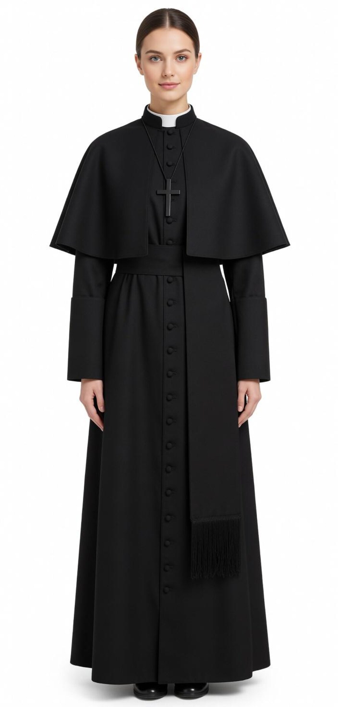 Men’s Priest Costume Black Cassock Robe With Shoulder Cape Catholic ...