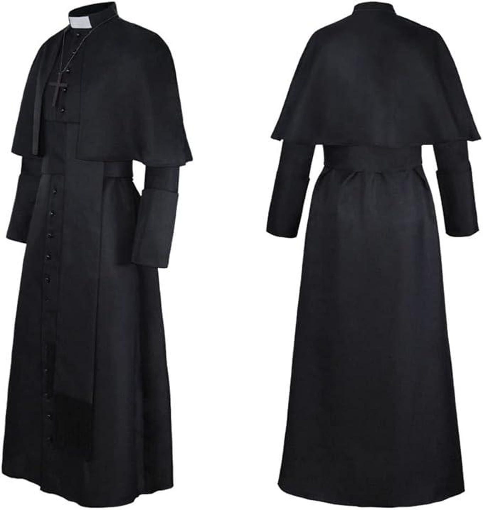 Men’s Priest Costume Black Cassock Robe With Shoulder Cape Catholic ...