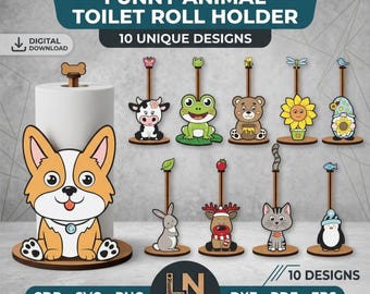 Funny Animal Toilet Roll Holder Laser Cut SVG Bundle Bathroom Decor
