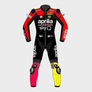 Aprilia Team Gresini MotoGP Racing Leather Suit | Black & Red Motorcycle Suit