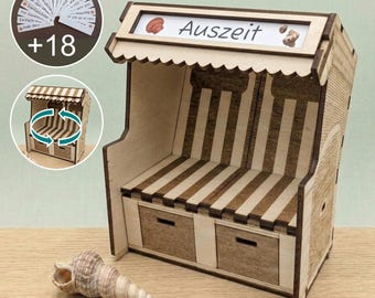 Mini Strandkorb aus Holz – individuell anpassbar –  Deko – Geschenk Rente, Urlaub, Gute Besserung – Tischdeko für Hotels, Rezeption, Praxis