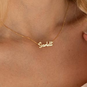 14K Massivgold Personalisierte Namenskette, Benutzerdefinierte Namenskette | Name Plate Halskette, Script Name Halskette | Zierliche Namenskette für Frauen