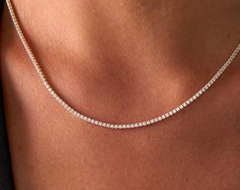 Collar de tenis de oro de 14 quilates, collar de tenis de diamantes / cadena de tenis de plata, collar de moissanita / collar de novia, collar de tenis de circonita cúbica para mujer