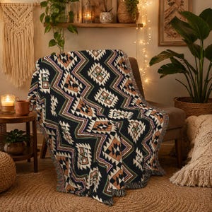 Cotton Woven Blanket Southwestern Aztec Geometric | Tribal Pattern Throw