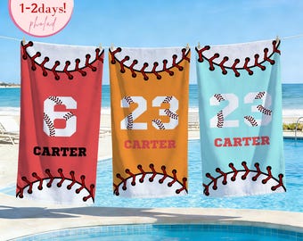 Personalized Youth Baseball Beach Towel,Custom Player Number&Name Pool Towel,Gift for Boys Bachelor Party,College BaseBall Team Lovers Gift