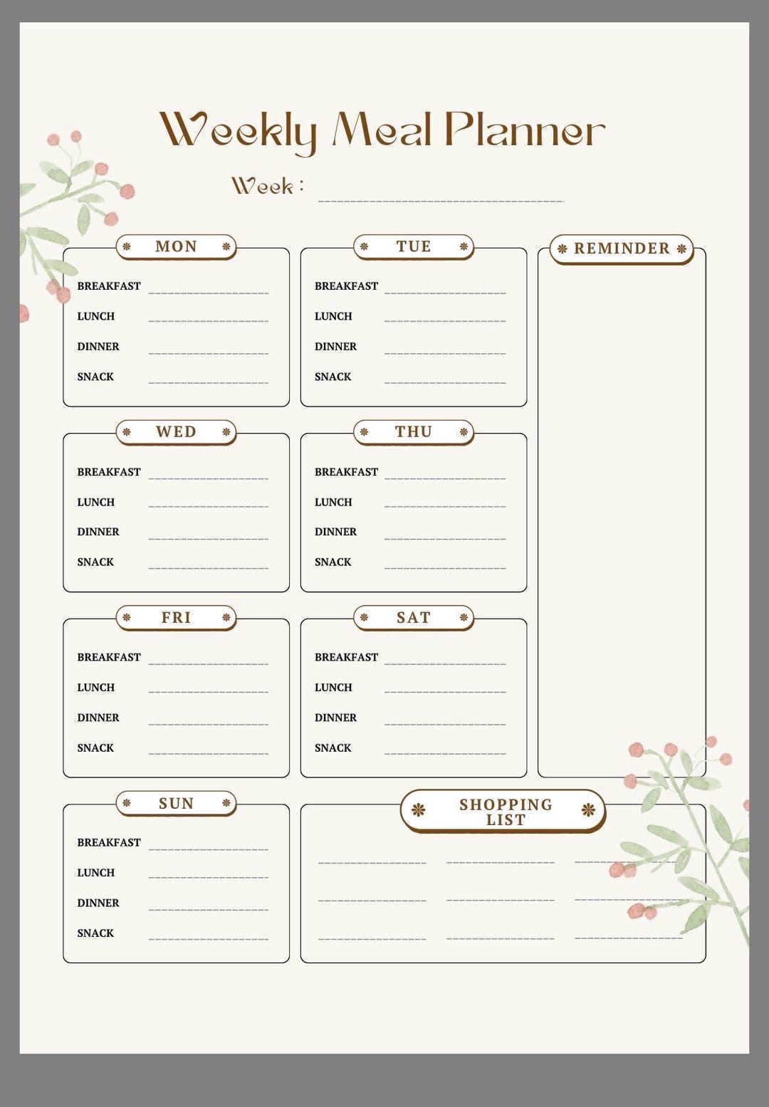 Floral Weekly Meal Planner - Etsy