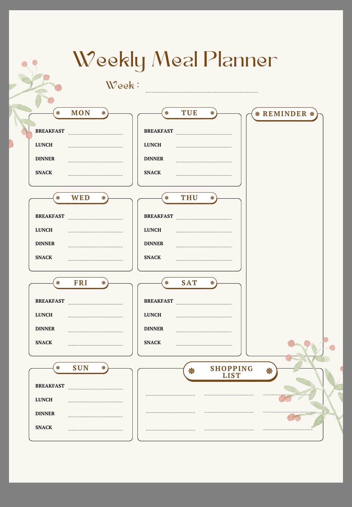 Floral Weekly Meal Planner - Etsy
