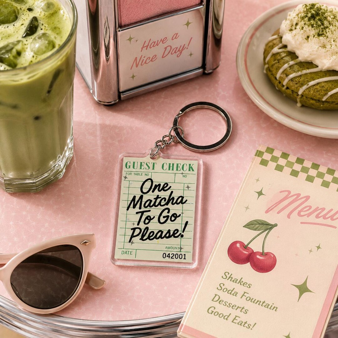 Matcha Receipt One Matcha to Go Guest Check Acrylic Keychain, Cute Matcha Lover ...