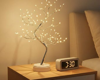 Gold LED Bonsai Tree Lamp | Touch Switch, USB/Battery Powered Night Light Decor