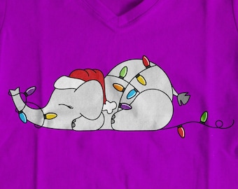 Sleeping Christmas Lights Elephant - PNG DXF SVG - Cut File Digital File T-Shirt Art Cricut Sublimation Download Cut File