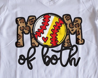 Mom of Both SVG | Softball Baseball t shirt | Cricut cut file | DXF eps PNG | Leopard Animal Print | Instant Download | Sublimation png