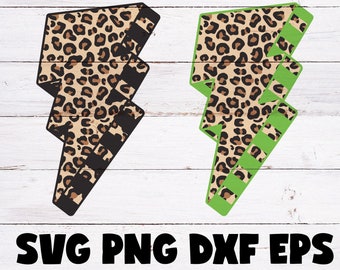 Leopard Lightning Bolt SVG | Thinner Side Green Stripes | Cricut Cut File | Sublimation art | EPS dxf PNG | Digital Download | Animal Print