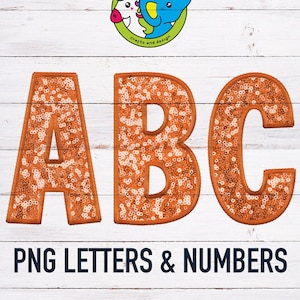 Bold Embroidery Sparkle Letters | Orange | High Res PNG | Alpha Pack | Faux Embroidery Letters | Faux Glitter | Download | Alphabet Set