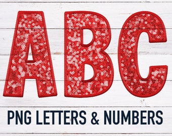 Bold Embroidery Sparkle Letters | Red | High Res PNG | Alpha Pack | Faux Embroidery Letters | Faux Glitter | Download | Alphabet Set