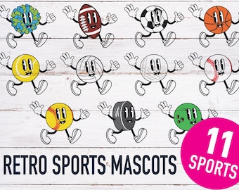 Retro Sports Mascots | Retro Character | SVG PNG DXF eps | Soccer Baseball Basketball Volleyball Softball Cheer Football Hockey Tennis Golf