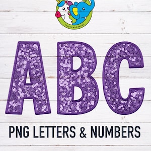 Bold Embroidery Sparkle Letters | Purple | High Res PNG | Alpha Pack | Faux Embroidery Letters | Faux Glitter | Download | Alphabet Set