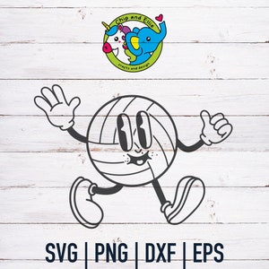 レトロバレーボールマスコット | レトロキャラクター | SVG PNG Dtf eps | バレーボールママ | レトロマスコット | スポーツシャツ