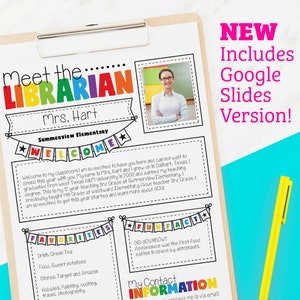 Meet the Librarian Flyer - Google Slides - Instant Download - Teacher Templates Resources Editable PDF PNG JPG