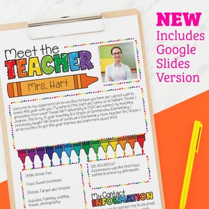 Crayon Meet the Teacher Flyer - Google Slides - Instant Download - Teacher Templates Resources Editable PDF PNG JPG