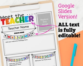 Meet the Teacher Flyer - ALL Type Editable - Google Slides - Instant Download - Teacher Templates Resources Editable