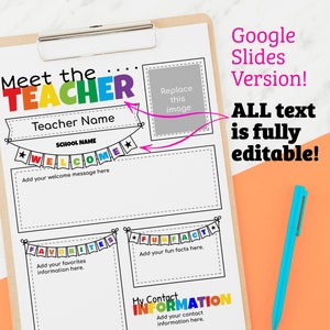 Meet the Teacher Flyer - ALL Type Editable - Google Slides - Instant Download - Teacher Templates Resources Editable