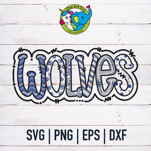 Doodle wolven-svg | Schoolmascotte | Mascottepret | Voetbalteam | Sportmoeder | Dtf, eps, png | Cricut gesneden bestand | Digitale download