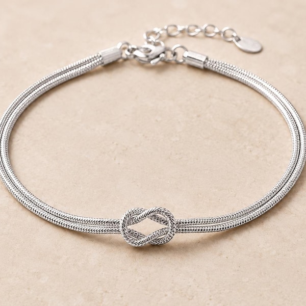 Love Knot Bracelet Silver Infinity Knot Bracelet, Couples Set Matching, Couple Knot Bracelet, Knot Snake Bracelet, Friendship Knot Bracelet
