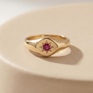 Stern Muster Geburtsstein Ring, Benutzerdefinierte Siegelring, personalisierte Nordstern Schmuck, Minimalist verstellbarer Ring, Geburtstagsgeschenk für Frauen