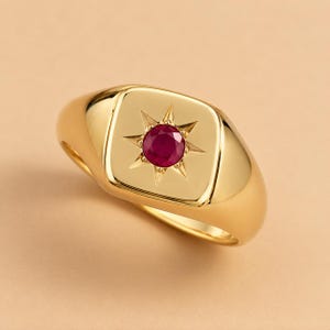 Stern Muster Geburtsstein Ring, Benutzerdefinierte Siegelring, personalisierte Nordstern Schmuck, Minimalist verstellbarer Ring, Geburtstagsgeschenk für Frauen