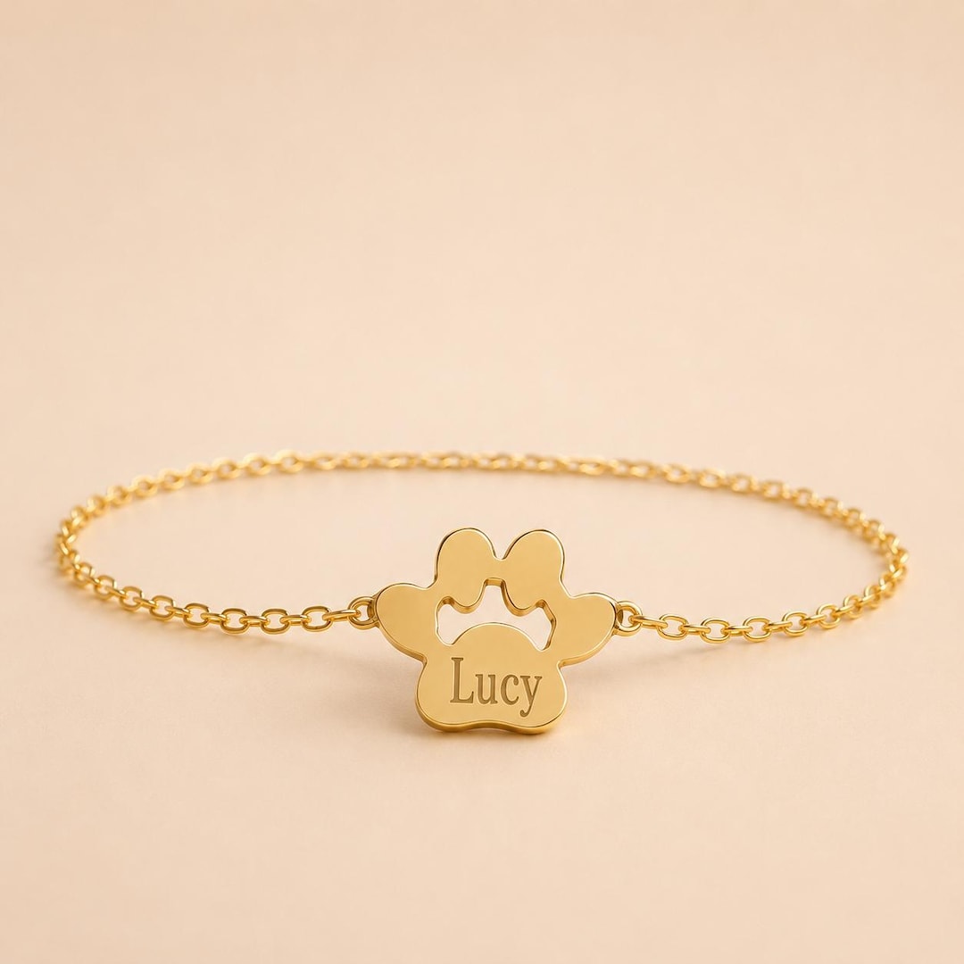 Engraved Paw Print Name Bracelet, Gift for Pet Lovers, Pet Memorial ...