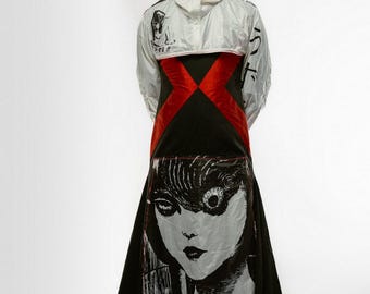 Avant Garde Two-Piece Dress and Hood – Reconstructed Designer Outfit, Wearable Art