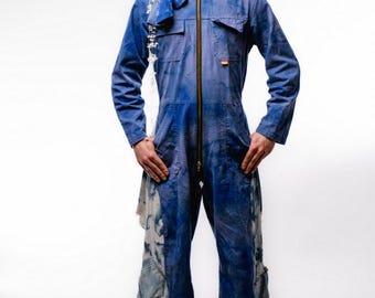 Upcycled indigo workwear-jumpsuit – gereconstrueerd uniek stuk van Giek (Reality Cult)