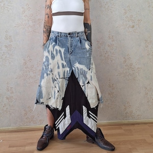 Reconstructed Denim Maxi Skirt | Hand-Bleached, Painted Streetwear, Sustainable Fashion