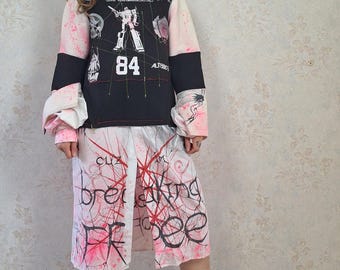 Layered Shirt Dress with Transformers Vest | Hand Painted Wearable Art, Streetwear