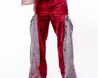 Upcycled Avant Garde Pants – Hand Bleached Painted Deconstructed Art Fashion Trousers