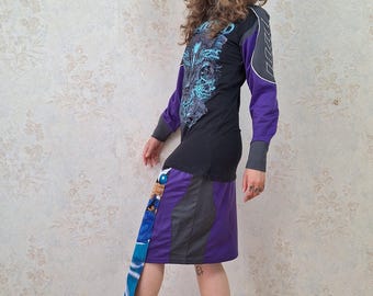 Avant Garde Patchwork Dress: Upcycled Anime, Gothic Streetwear, Wearable Art