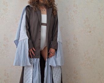 Avant Garde Layered Coat Dress | Sculptural Patchwork Blazer | One of a Kind Wearable Art