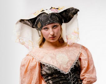 Reconstructed Renaissance Hat with Detachable Veil – Fantasy Festival Headpiece – One of a Kind