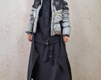 OOAK Long Techwear Puffer Coat | Cyberpunk Utility Jacket | Avant Garde Wearable Art