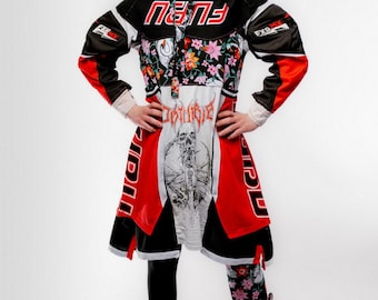 Avant Garde Upcycled Motocross Dress – Experimental Reconstructed Streetwear Coat – One of a Kind Giekonstruct