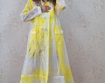 Hand Painted Sheer Duster Coat Pants Set | Wearable Art, Avant Garde Festival Outfit
