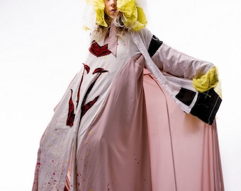 Avant Garde Pink Draped Coat Dress / Wearable Art Gown / Sculptural Layered Festival Garment